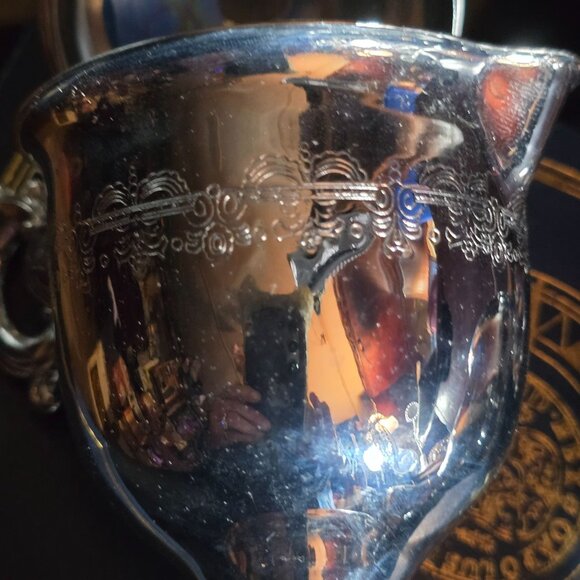 Silver-Plated Sugar Bowl & Creamer Set With Ornate Handles - Picture 3 of 8